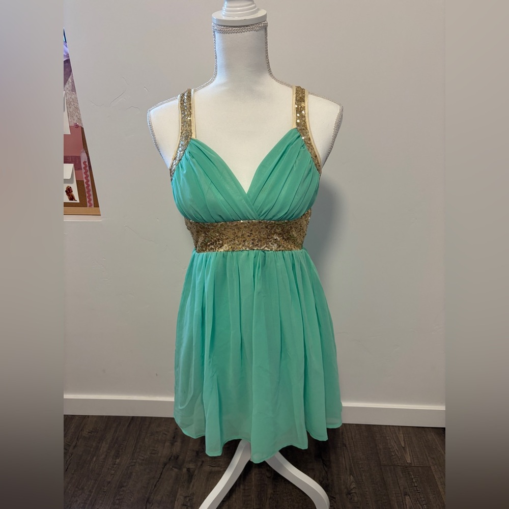 Elegant Turquoise and Gold Dress